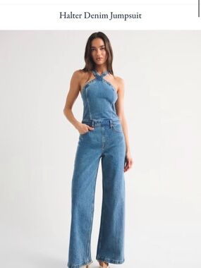 Abercrombie & Fitch Blue Denim Wide-Leg Jumpsuit